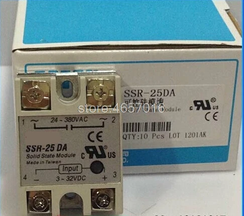 

5 шт./лот производитель 25A SSR, вход 3-32V DC Выход 24-380V AC Однофазное твердотельное реле SSR-25DA