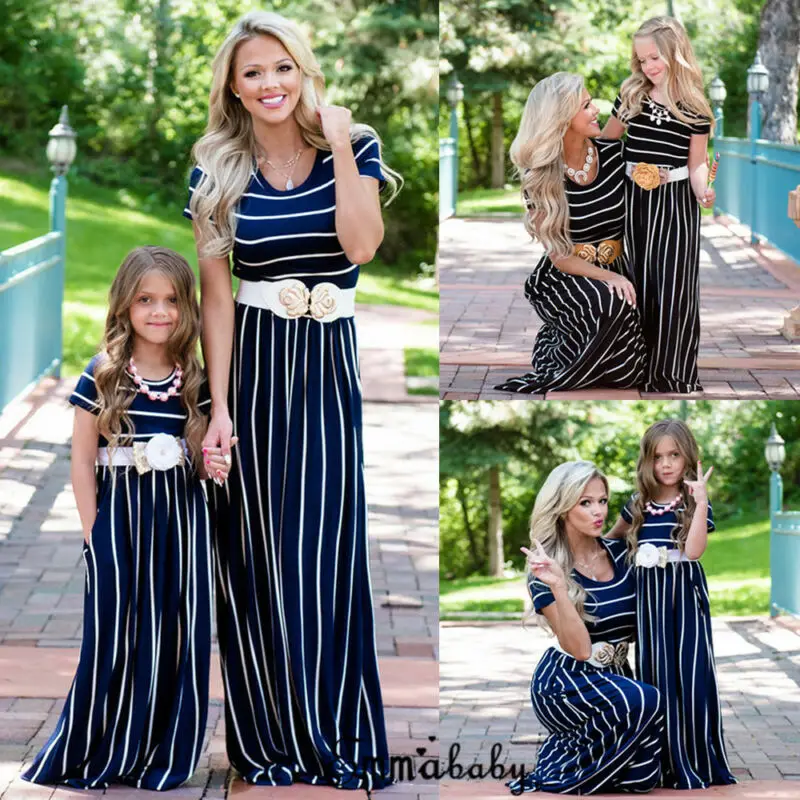 Платье для матери и дочери платье в полоску девочки Мади летняя семейная юбка