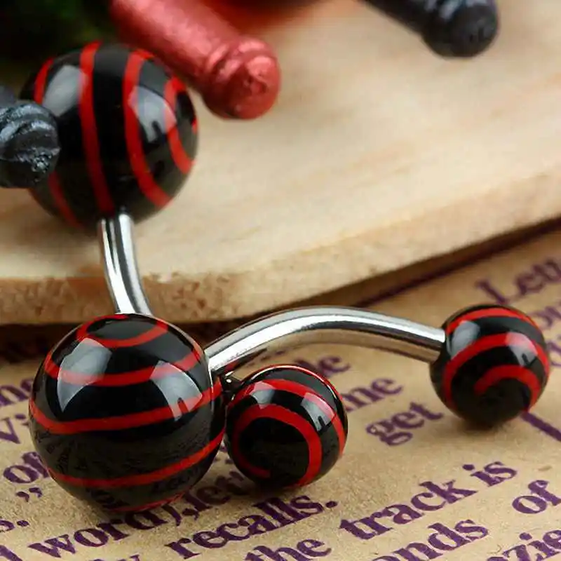 

2pcs Punk Black Red Swirl Belly Piercing UV Ball Stainless Steel Pin Navel Ring For Women