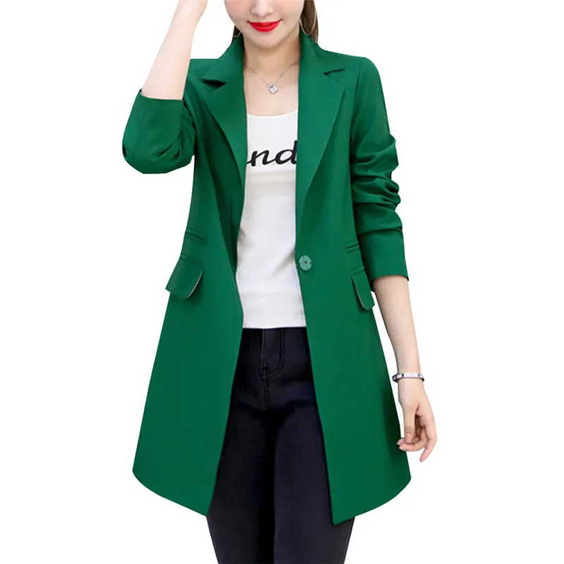 Весенне осенний Тонкий Женский Длинный блейзер на одной пуговице костюм куртка