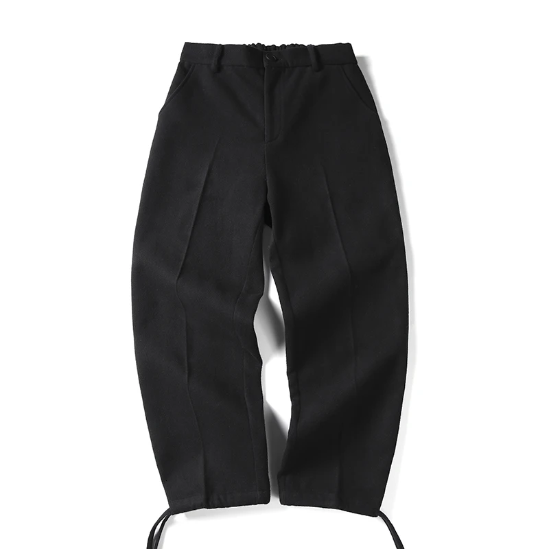 Зимние новые шерстяные брюки мужские Модные однотонные деловые повседневные