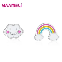 new s925 sterling silver stud earrings for woman girl birthday christmas gifts smille cloudrainbowheart design pendientes