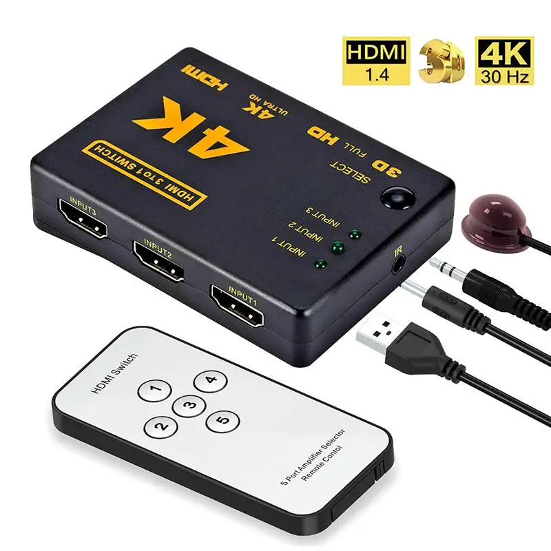 

4K/2K/1080P HDMI-compatibl сплиттер 3 входа 1 выход порт концентратор видео переключатель распределитель коробка концентратор для дисплея DVD HDTV для Xbox PS3...