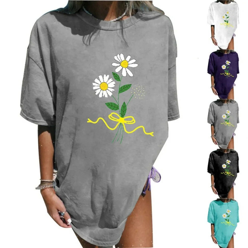 

Women Girls Floral Short Sleeve T-Shirt Top Ladies Holiday Casual Loose Blouse