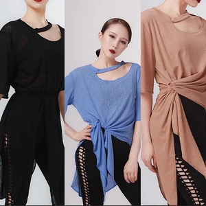 Топы для латиноамериканских танцев, свободная повязка с круглым вырезом, асимметричная длинная рубашка для латиноамериканских танцев, Новая женская одежда для тренировок, Самба, Румба, ча-ча, DNV14126