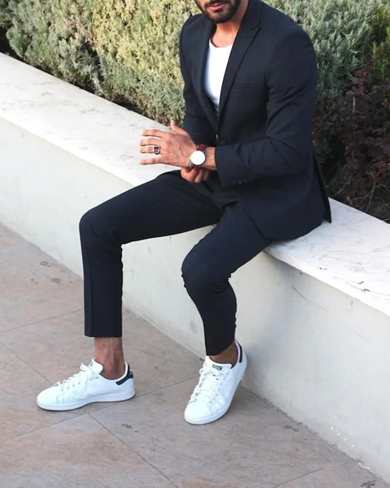 Темно синий смокинг мужские свадебные костюмы 2 шт. костюм для шафера блейзер с