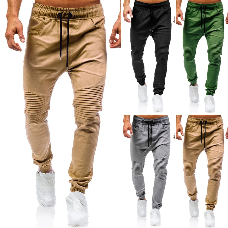 2019 Fashion Sports Trousers men Pants Casual Harlan Large Size Solid Color Lacing trousers pockets |