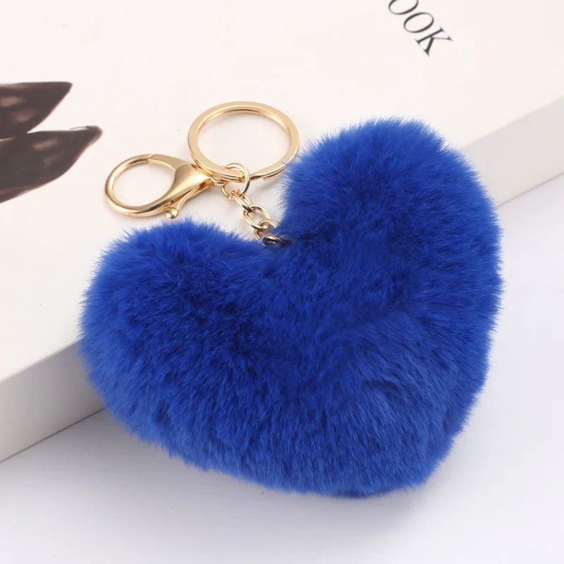Artificial Rabbit Fur Pom-pom Keychain Leopard-print Pom-pom Keychain Lady Mobile Phone Bag Key Ring Love Pendant Decoration