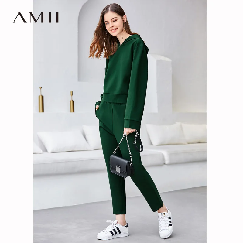 Женский спортивный костюм Amii Однотонный свитер с длинным рукавом и капюшоном