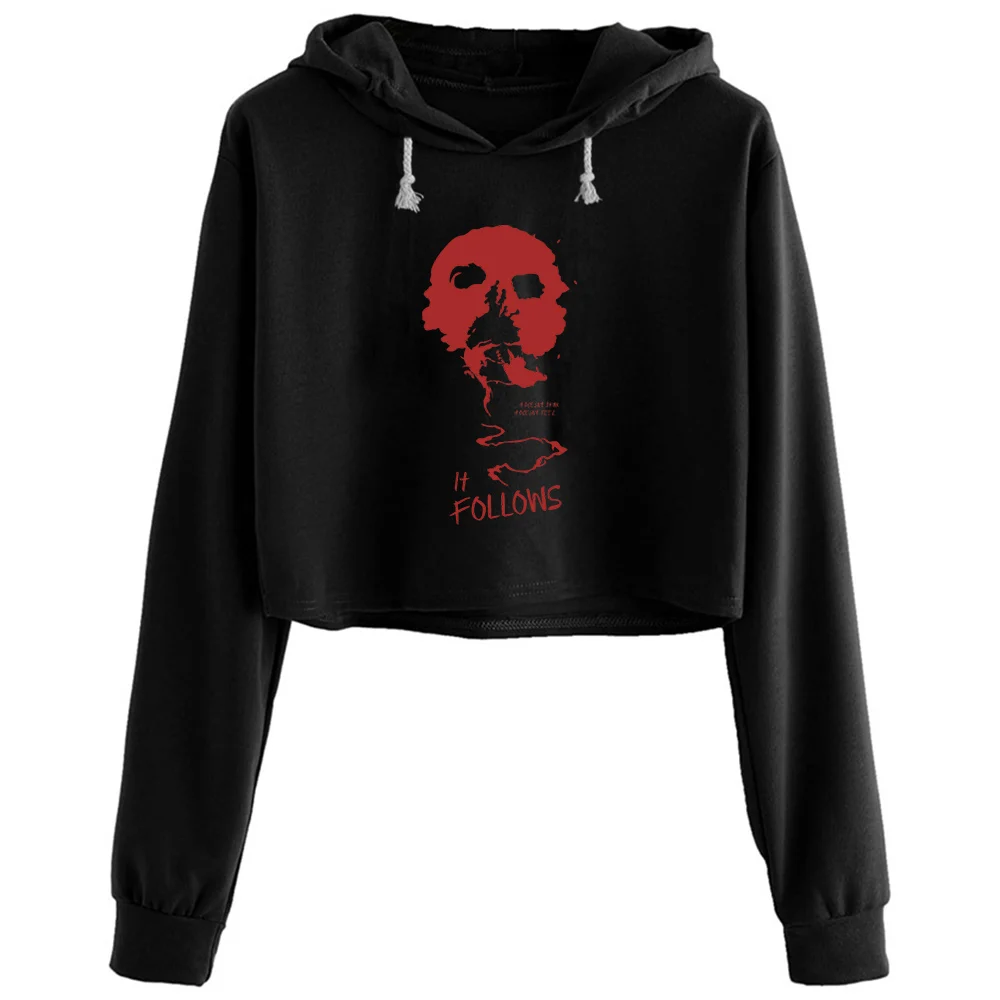 

It Follows Halloween Horror Cool Quotes Crop Hoodies Women Kpop Korean Y2k Kawaii Pullover For Girls