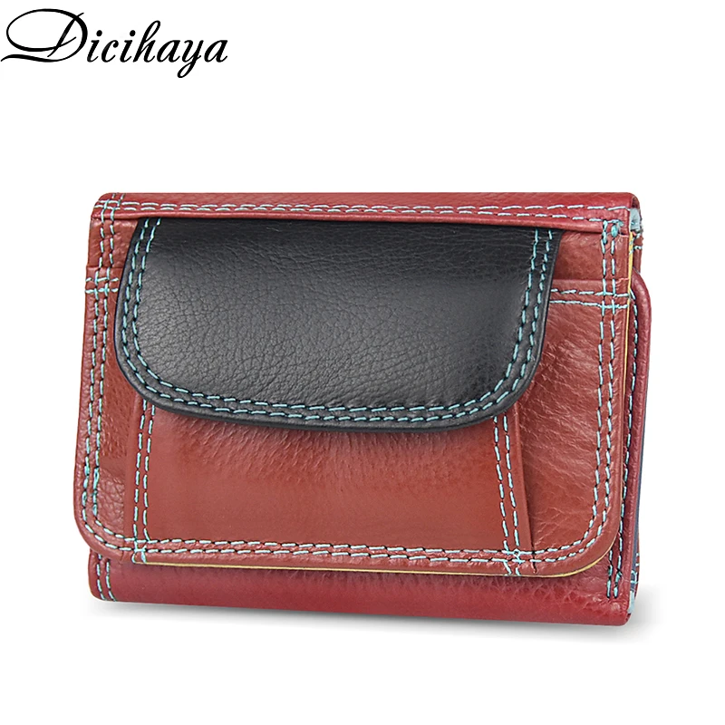 

DICIHAYA Genuine Leather Women Wallet Coin Purse Small Mini Card Holder Patchwork PORTFOLIO Portomonee Male Walet Pocket