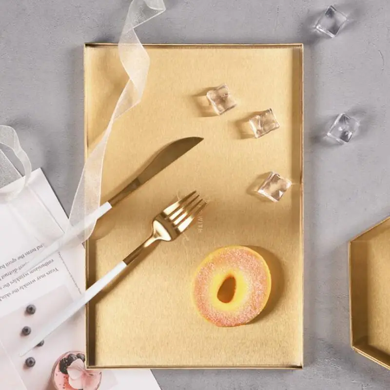 

Luxurious Geometric Metal Hexagonal Cake Fruit Dish Polygon Jewelry Plate Combination Storage Tray Gold Oval Accessories