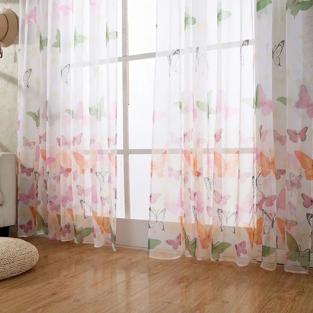 Цветные романтические шторы с бабочками, 200*100 см, детское окно, Кортина, экран, домашний декор, занавеска, тюль, для спальни, органза