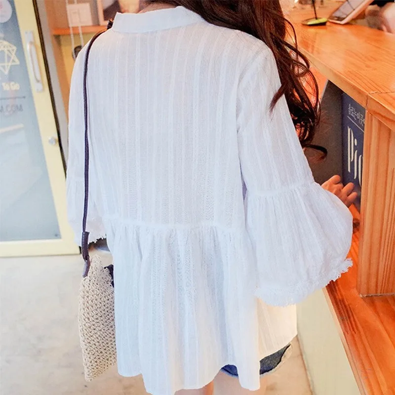 Модная блузка с v-образным вырезом и пуговицами милые рубашки для девочек женская