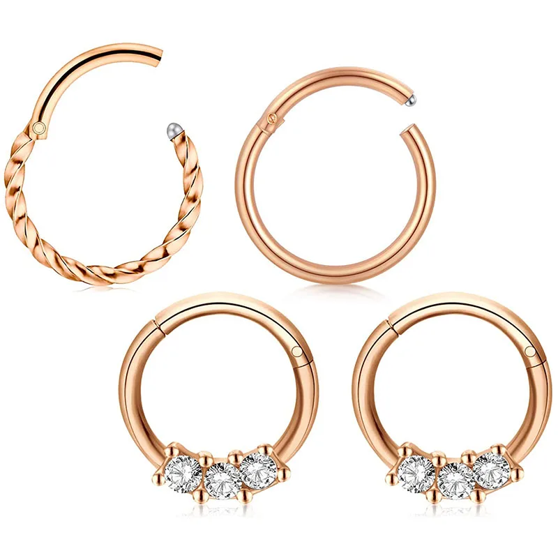 Серьги-кольца диаметром 16 г 4 шт. из нержавеющей стали с фианитами Для Пирсинга