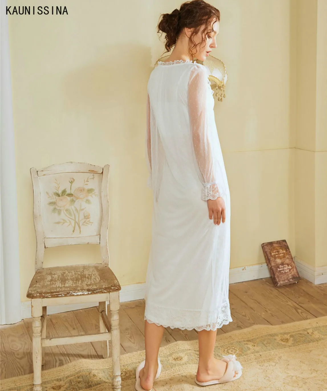 

Women Sweet Summer Cotton Nightwear Nightdress Long Sleepwear Short Sleeve V-Neck Lace Vintage Princess Nightgown Cozy Homewear