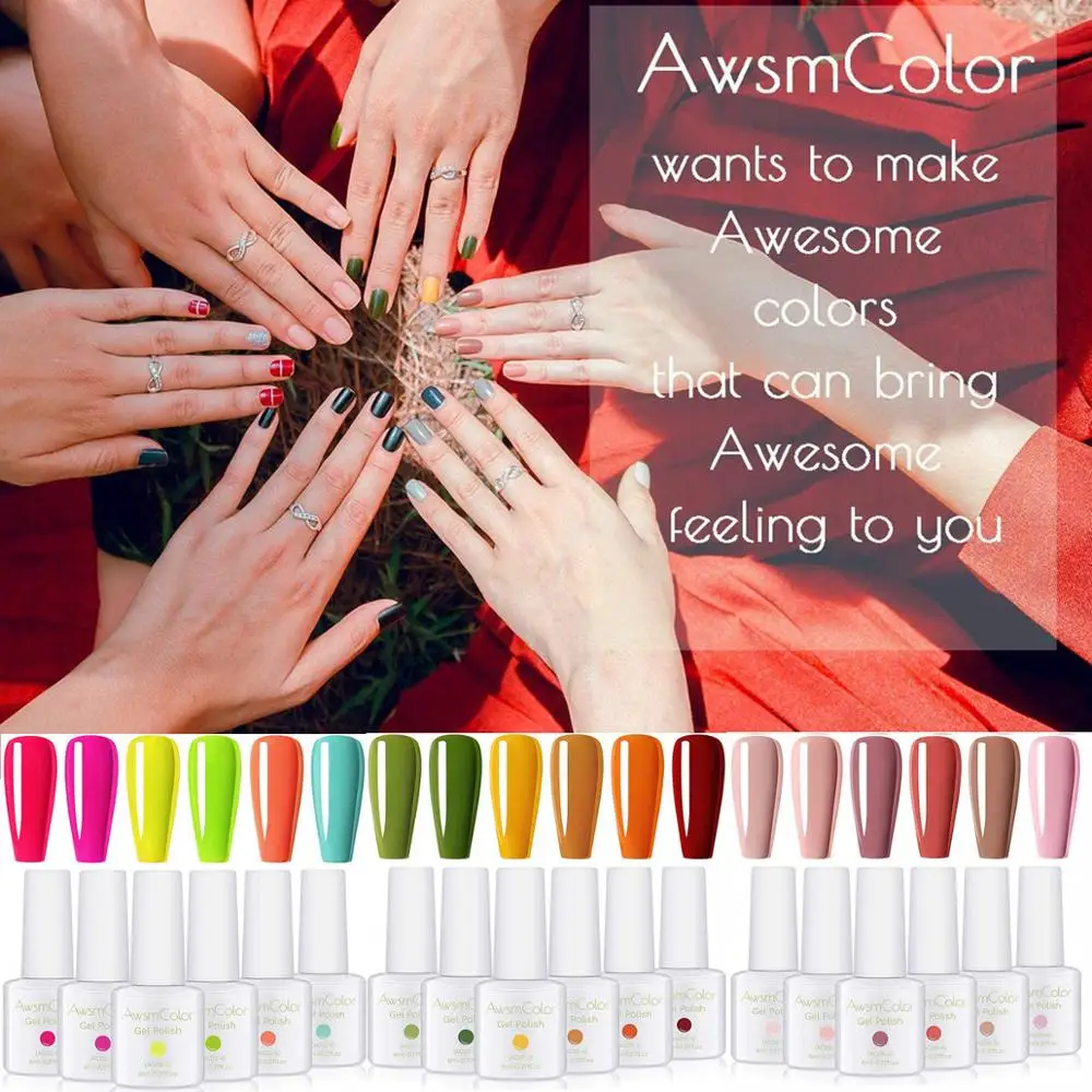 AwsmColor набор гель лаков для ногтей неоновая серия 6 цветов УФ светодиодный