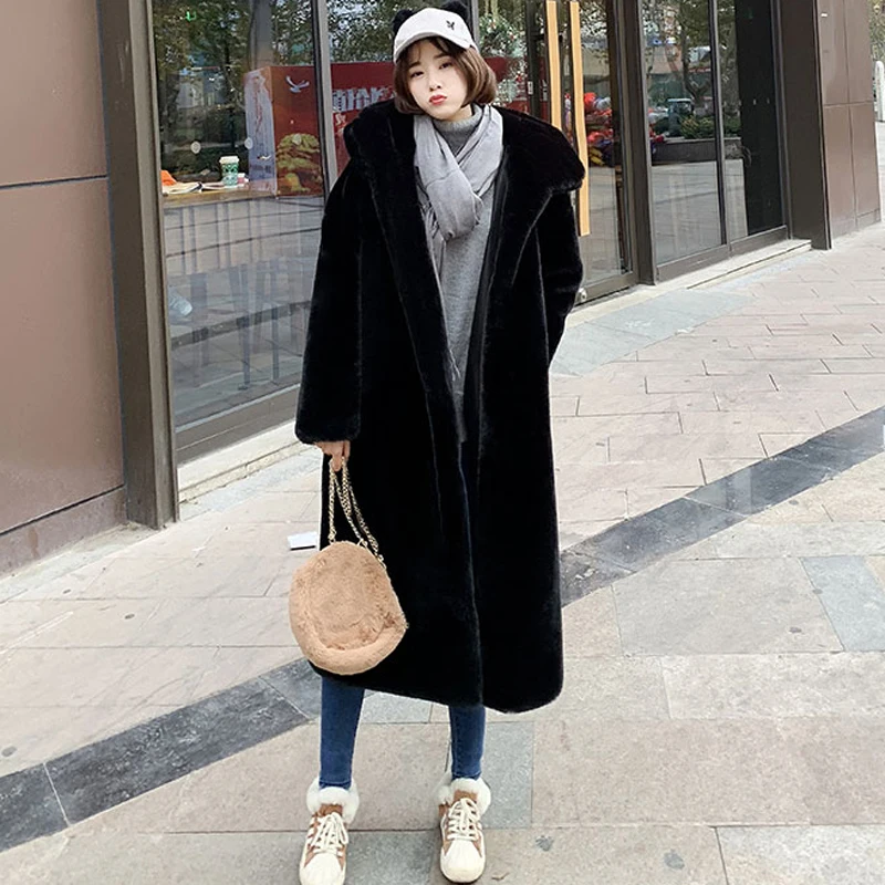 CP пальто из искусственного меха норки женское модное с капюшоном и карманами