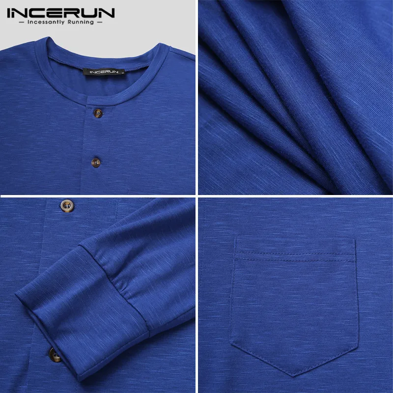 

INCERUN Men Casual Onesies Solid Color Bodysuit Pajamas Man Long Sleeve O Neck Romper Sleepwear Leisure Buttons Fitness Homewear