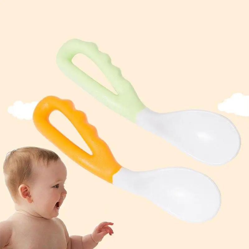 2Pcs Baby Food Supplement Feeding Spoon Children's Products Curved Handle Easy to Grasp Children Tableware Baby Spoon