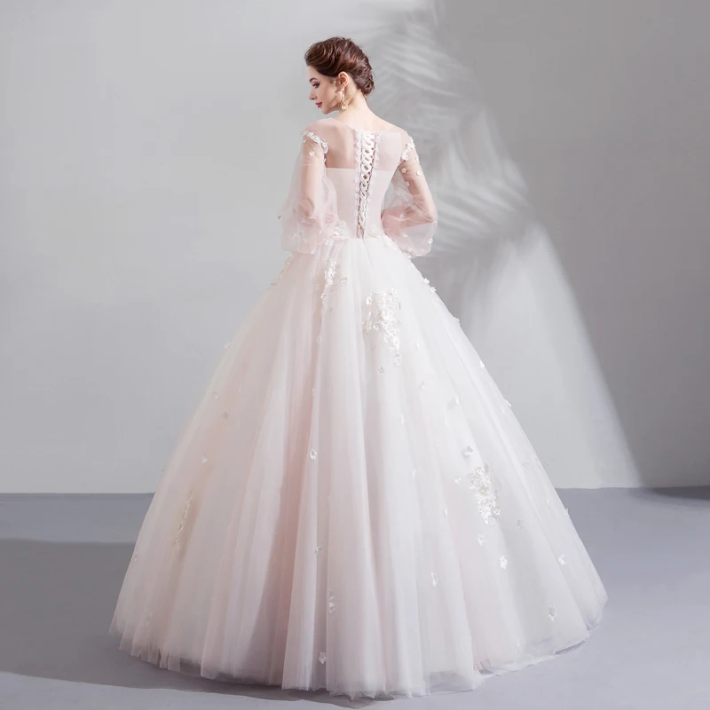 Свадебные платья с кружевной аппликацией и длинными рукавами-фонариками