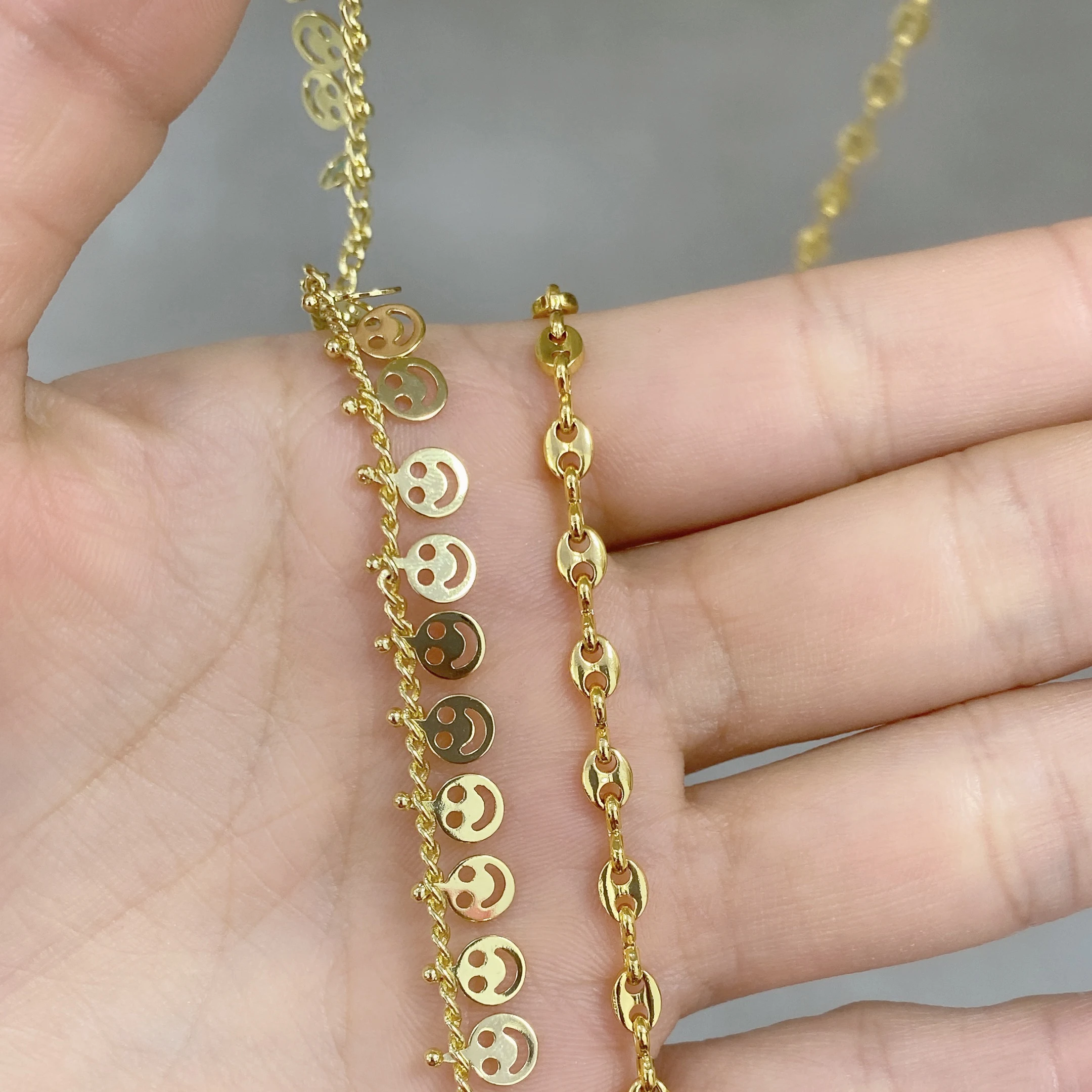 10meters/Lot Handmade Finding DIY Gold Plated Bracelets Necklace Small Size Pig Nose Smile Face Chains