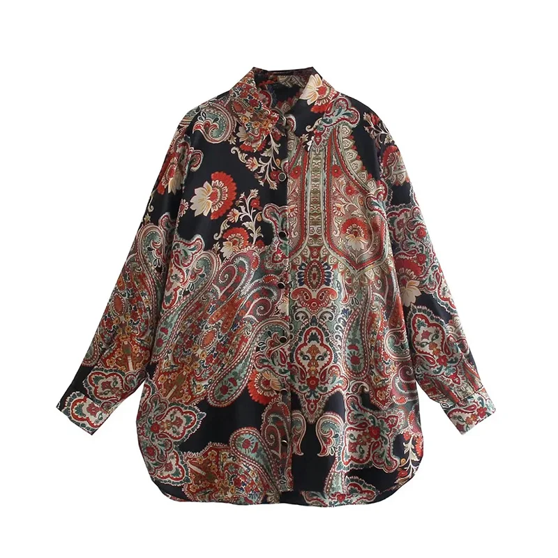 

Женская драпированная рубашка с принтом, в стиле ретро