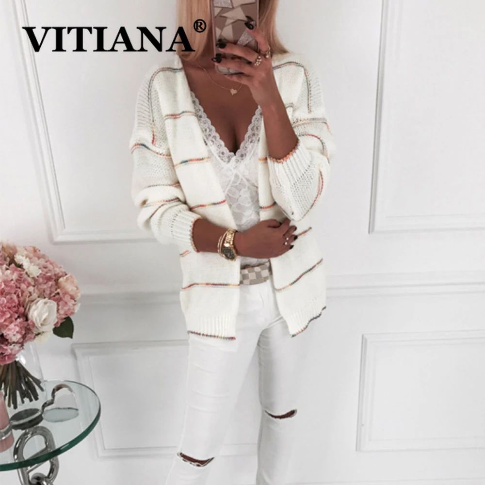 VITIANA Женский Повседневный Кардиган Свитер женская одежда на осень-зиму 2019