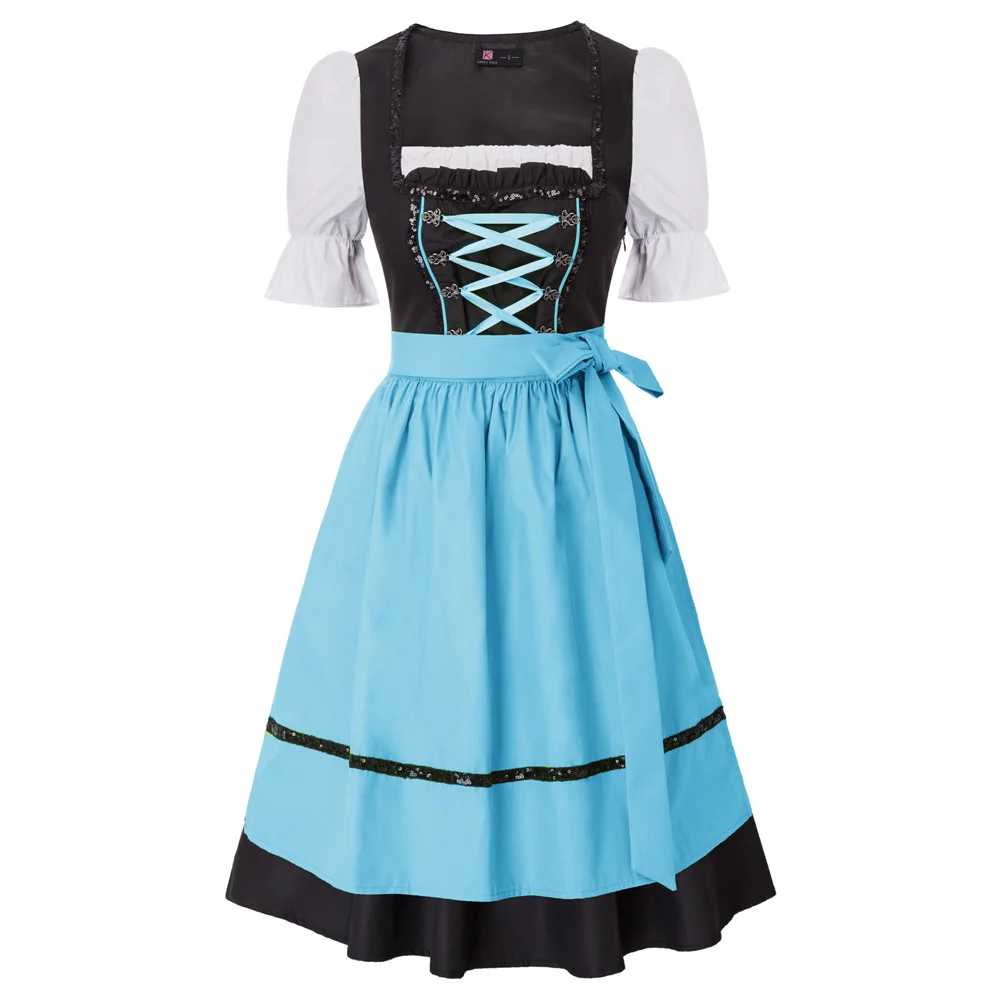 

Women 2pcs Set German Bavarian Oktoberfest Costumes 1/2 Sleeve Dress+Apron Steampunk Gothic Swing Dress Summer Girl Lady
