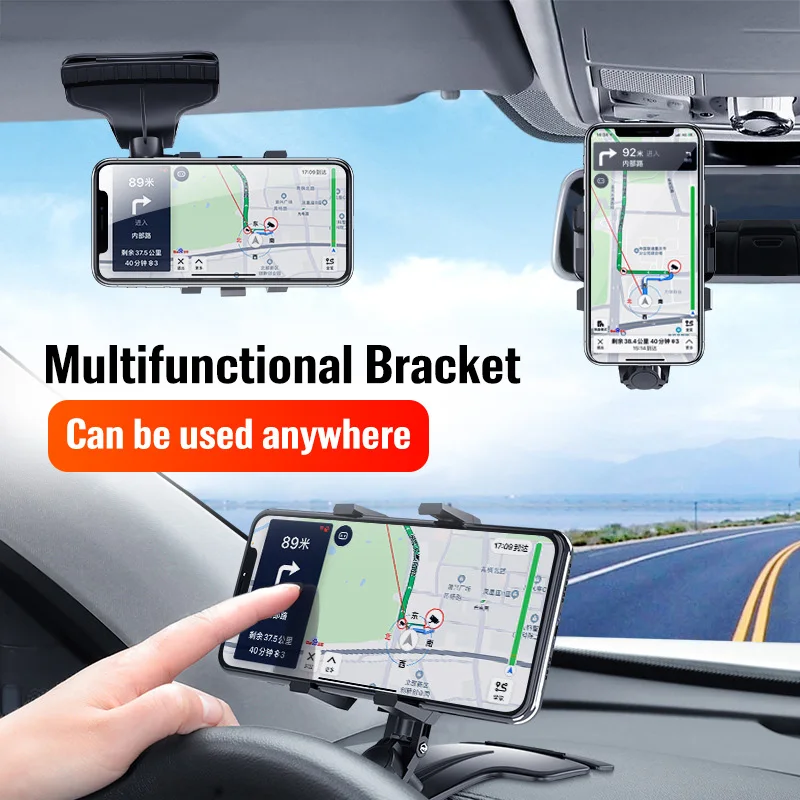 

Multifunctional Car Mobile Phone Bracket 1200 Degree Sun Visor Mirror Dashboard Mount GPS Stand Phone Holder With Parking Card