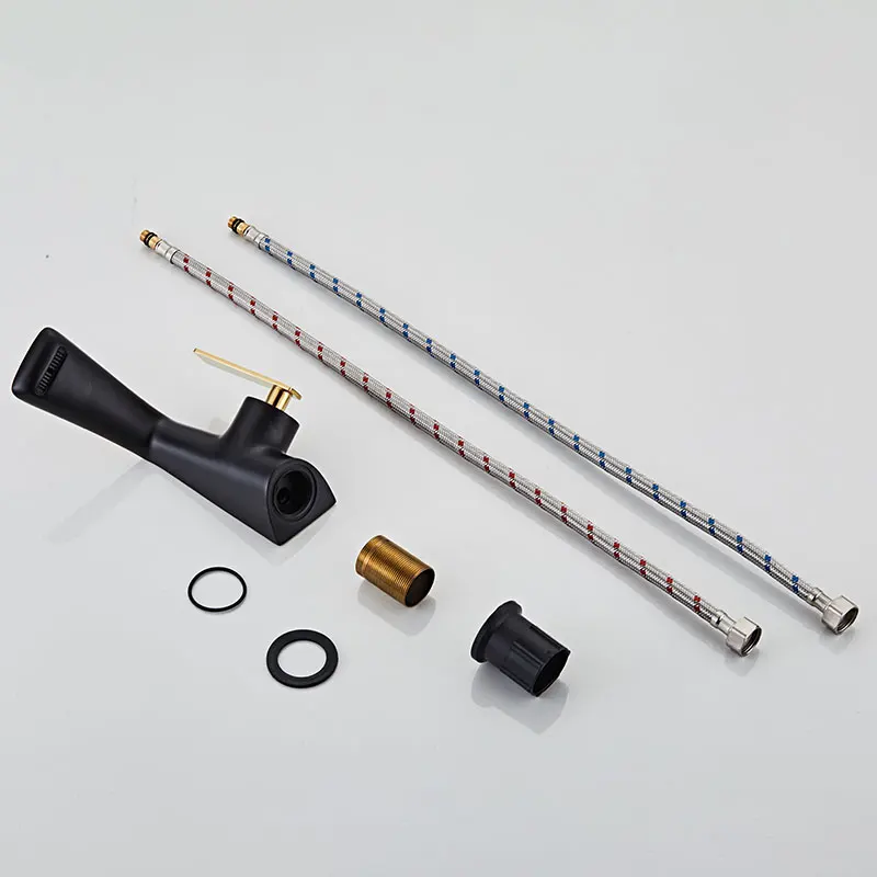 Матовый черный латунный Смеситель для раковины кран ванной горячей и холодной