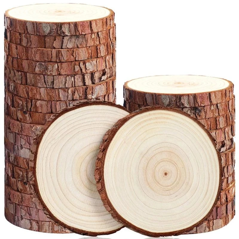 

50Pcs Thickened Round Pine Wooden Hanging Board DIY Bark With Tree Bark Log Discs DIY Crafts Party Painting Deska Drewniana