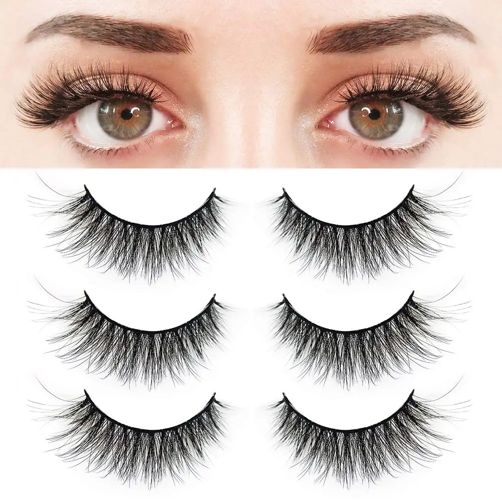 

3 Pairs False Eyelashes, Prefect 3D Effect Faux Mink Lashes, Synthetic Fiber Material Strip Fake Eyelashes,