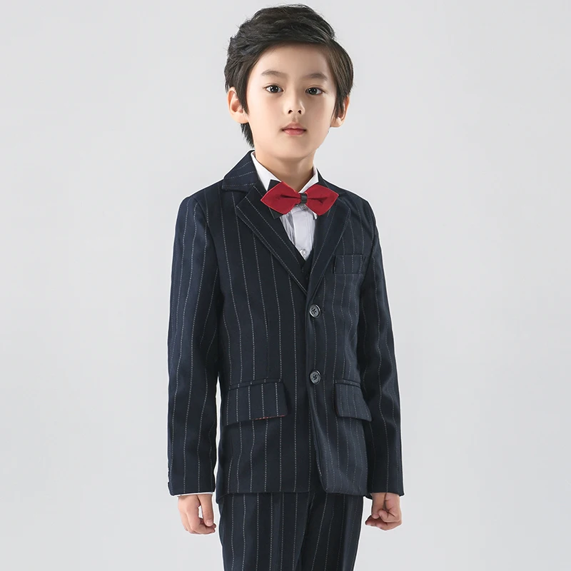 Children's Suits for Weddings Flower Boys Tuxedo Jacket Kids Party Striped Outfit Costume Spring Blazer Vest Pants Shirts