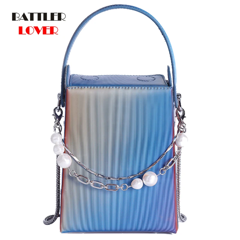 

Colorful Cigarette Box Designer Handbag For Women 2022 New Pearls Chain Jelly Purse Mini Crossbody Shoulder Bag Cluth Phone Flap