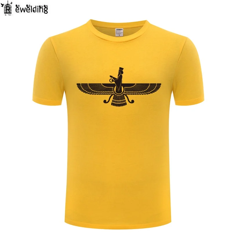 Мужская футболка с принтом фарвагара, Ирана, Персии, иранской персидской зороастрийской символы, мужские хлопковые футболки с коротким рукавом, уличная одежда, Топ