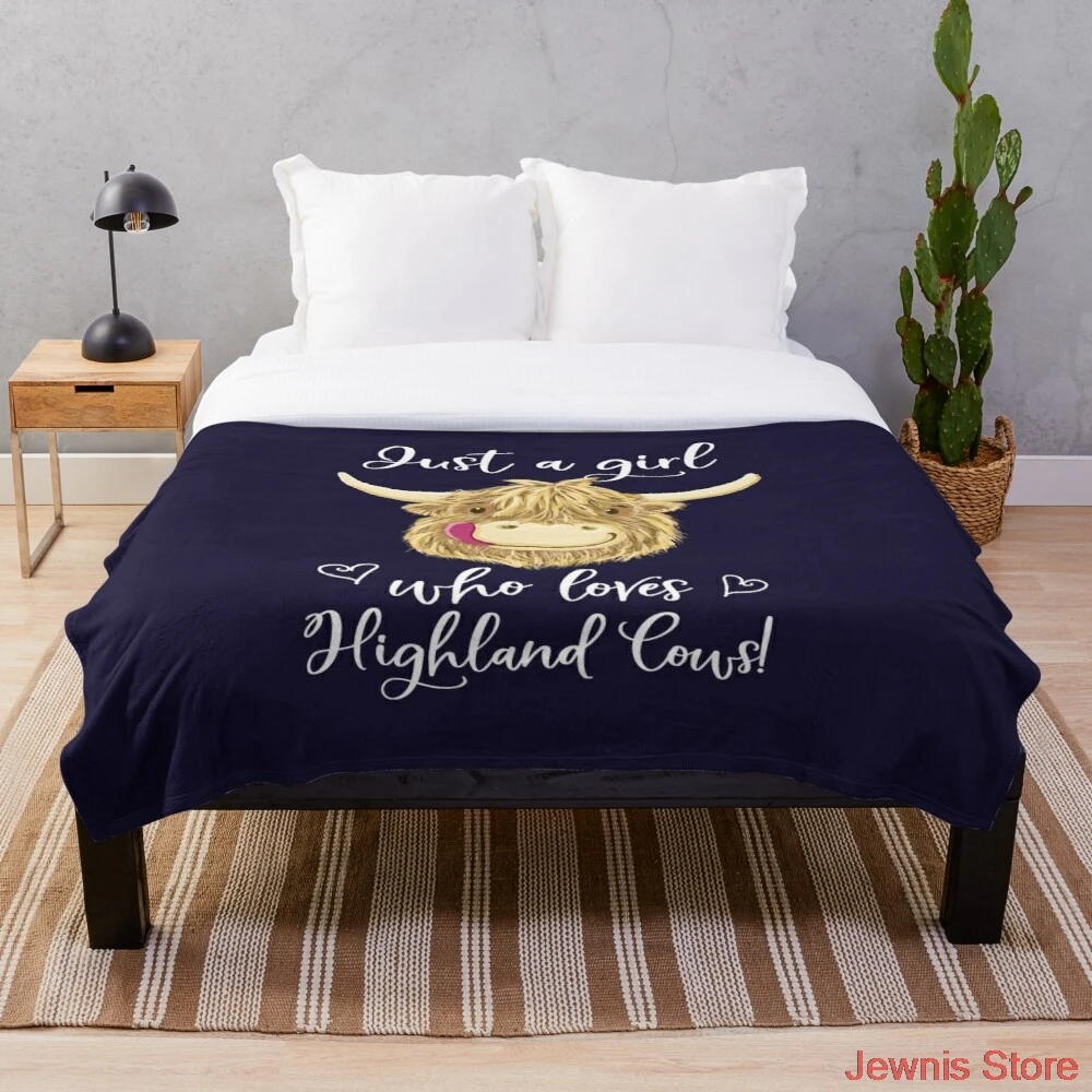 

Just A Girl Who Loves Scottish Highland Cows Blanket Snowflake Wool Blanket Coral Fleece Bedspread Blankets Portable Blanket