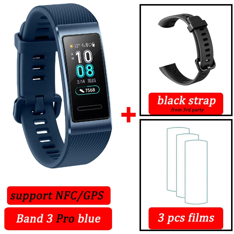blue n black strap huawei Band 3 pro умный браслет 3 gps водонепроницаемый цветной сенсорный экран для сердечного ритма сна оснастка умный Браслет - Цвет: blue n black strap