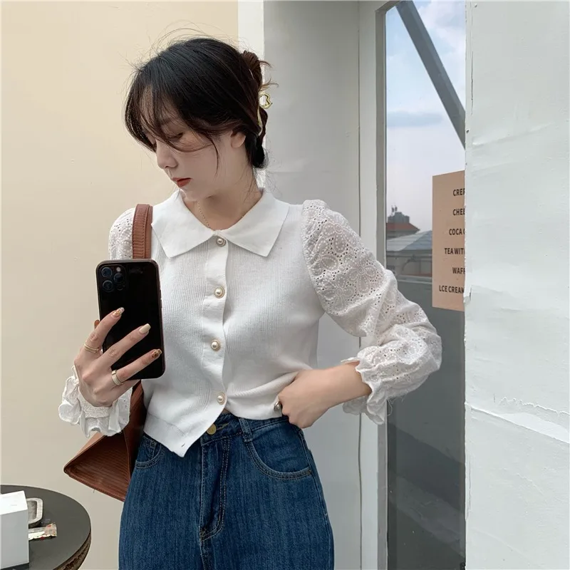 

Fashion Women's POLO Collar Long Sleeve Shirt Women's 2021 New Korean Style Japanese Gentle Short Top