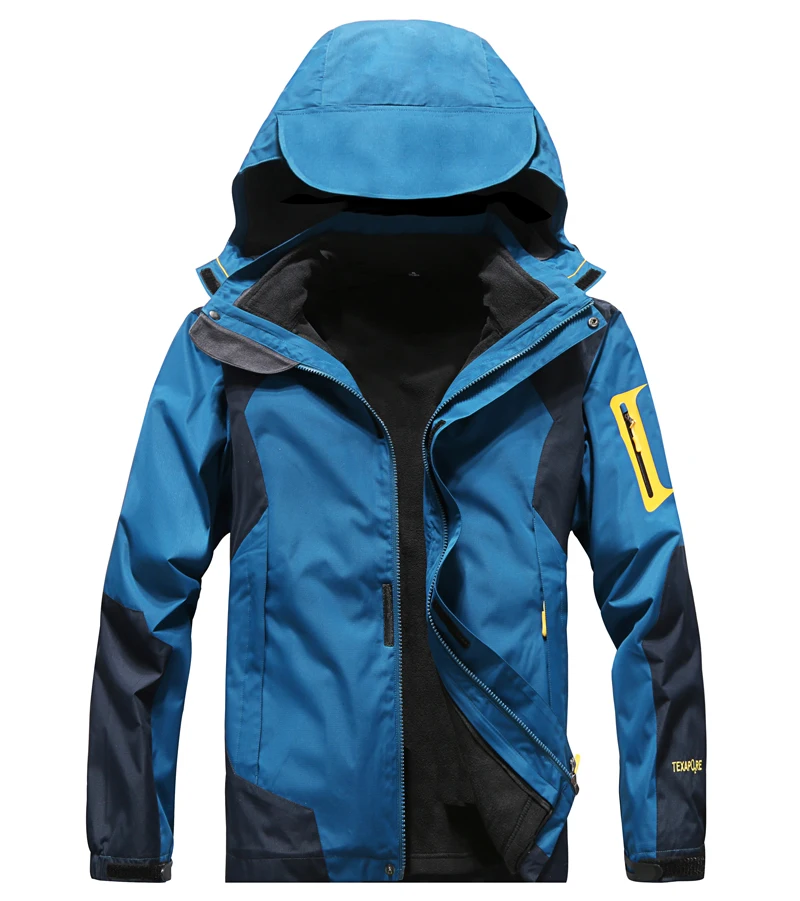 Denim Blue Зимняя парка Мужская ветрозащитная Толстая теплая водонепроницаемая куртка и пальто Мужская Верхняя одежда 3 в 1 лыжное туристическое горное пальто размер L~ 6XL - Цвет: Denim Blue