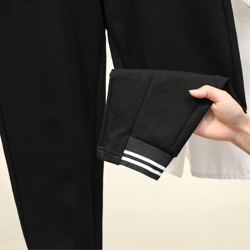 

Harem Pants High Waist Street Style Loose Drawstring Spring Autumn Ankle-length black Trousers Women 4xl 5xl