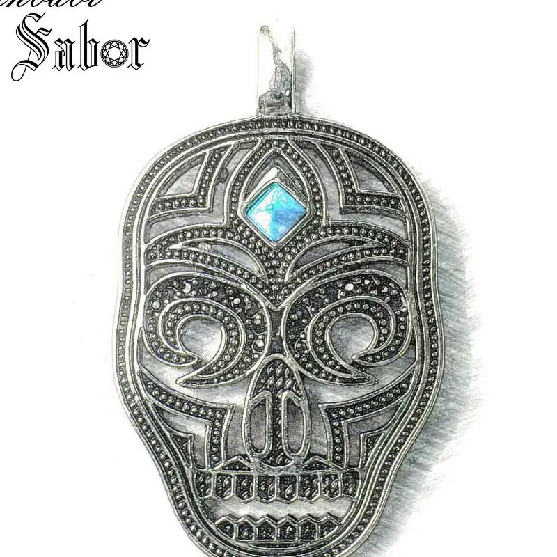 Подвеска с голубым черепом Скелет паве серебряного цвета для женщин и мужчин