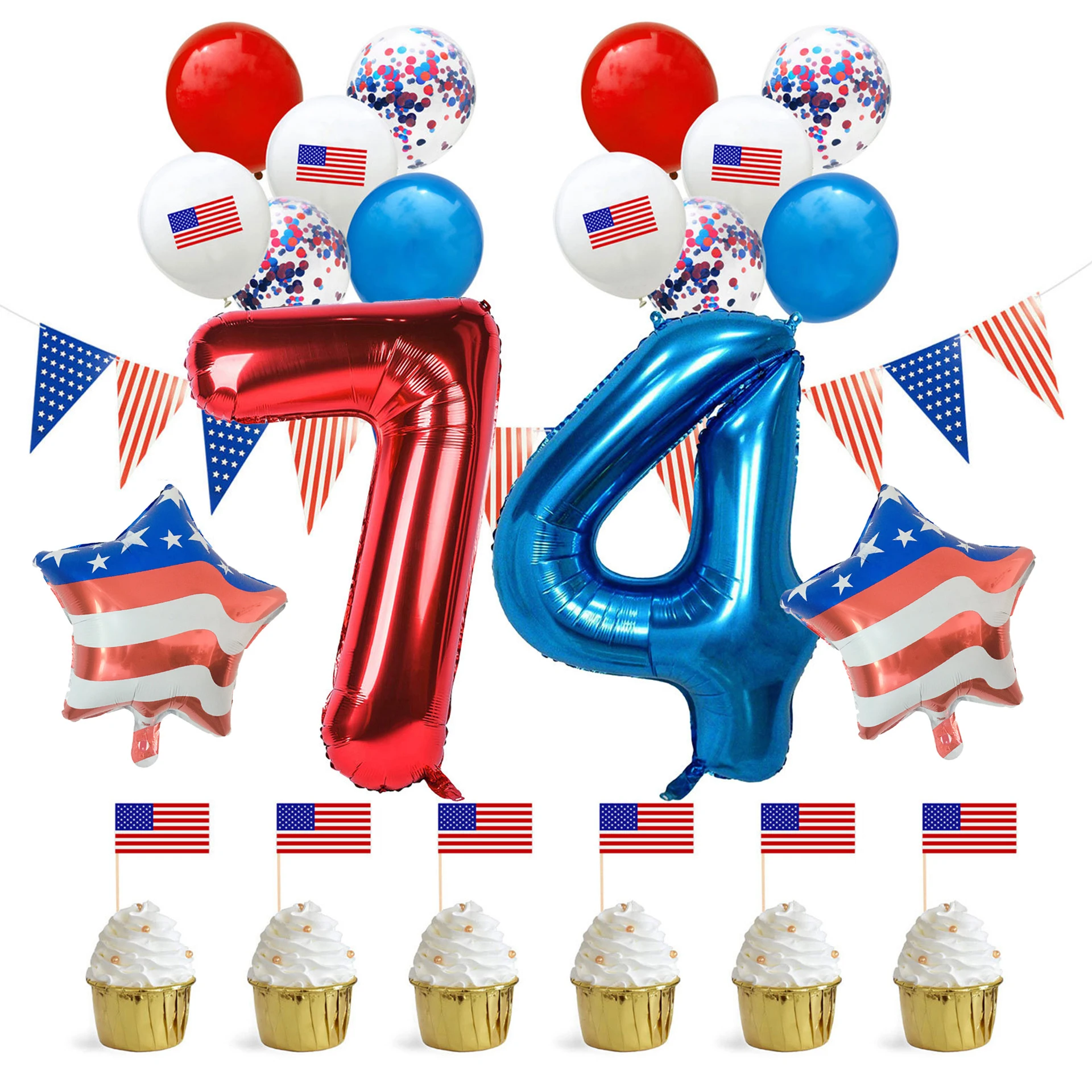 1 Набор флагов США за день независимости набор шаров палочек для торта латексная