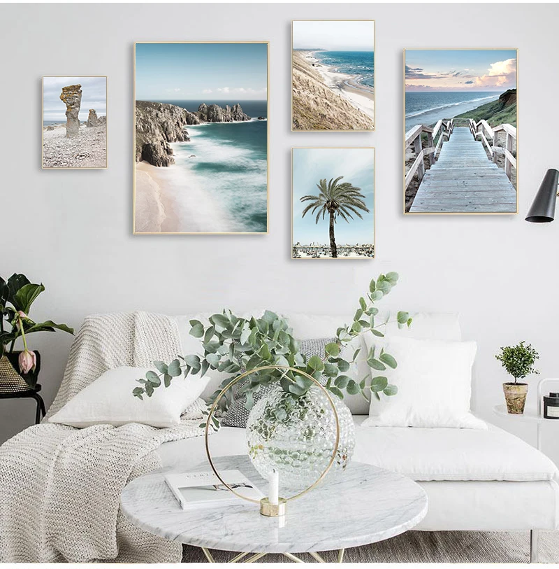 Морской океан пляж мост холст Постер скандинавский пейзаж природа морской