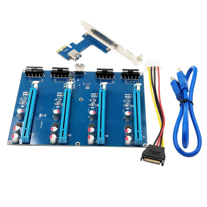 PCI-E Expansion Board Kit PCI-E X1 to 4 PCI-E X16 Slot Graphics Adapter Card for BTC Miner