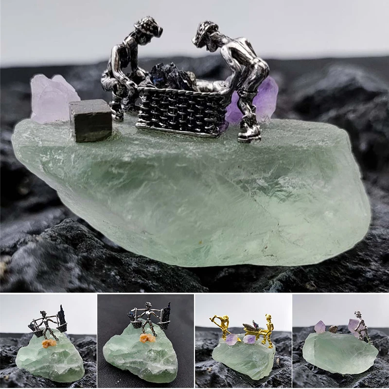 

Natural Stones and Minerals Amethyst Cluster Miner Modeling Ornament Fun Crystal Stone Healing Specimen Desk Home Ornament