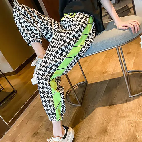 

2021 spring and autumn new contrast Leggings with side color matching qianniao casual pants for women
