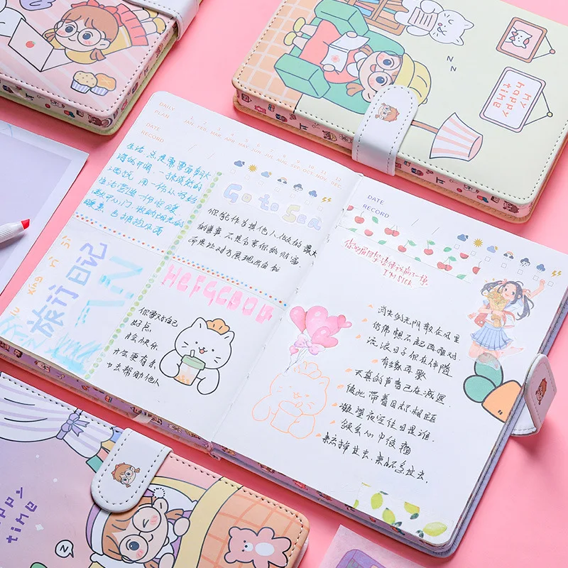 Kawaii Hippo Notebook PU Cover Line/Dot Page 224 Pages Diary DIY planner Weekly journal sketchbook School supplies | Канцтовары для