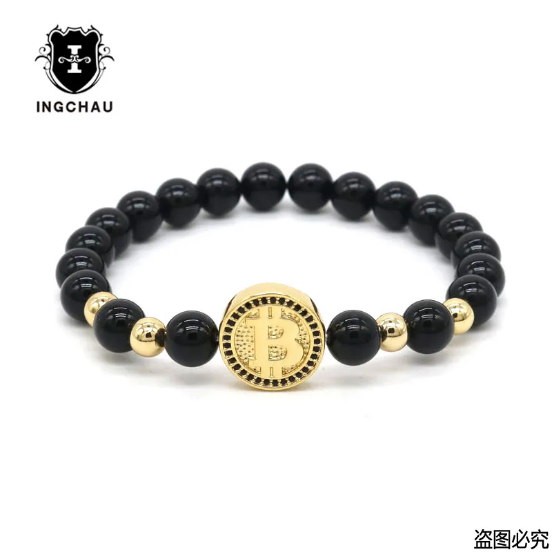 2019 черный роскошный браслет с биткоином мужские черные Ониксовые браслеты