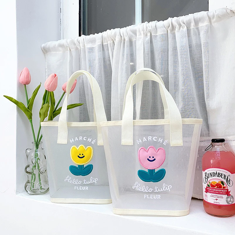 

New Korea Fashion Bear Cosmetic Cases Cute Girls Handbag Makeup Bag Women Travel Wash Bag Home Storage Case Mesh Handbag